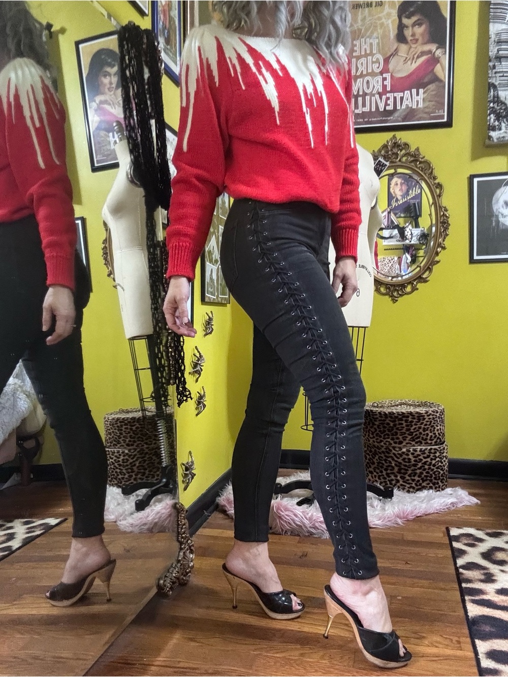 Express Black Lace-Up High Waist Skinny Jeans